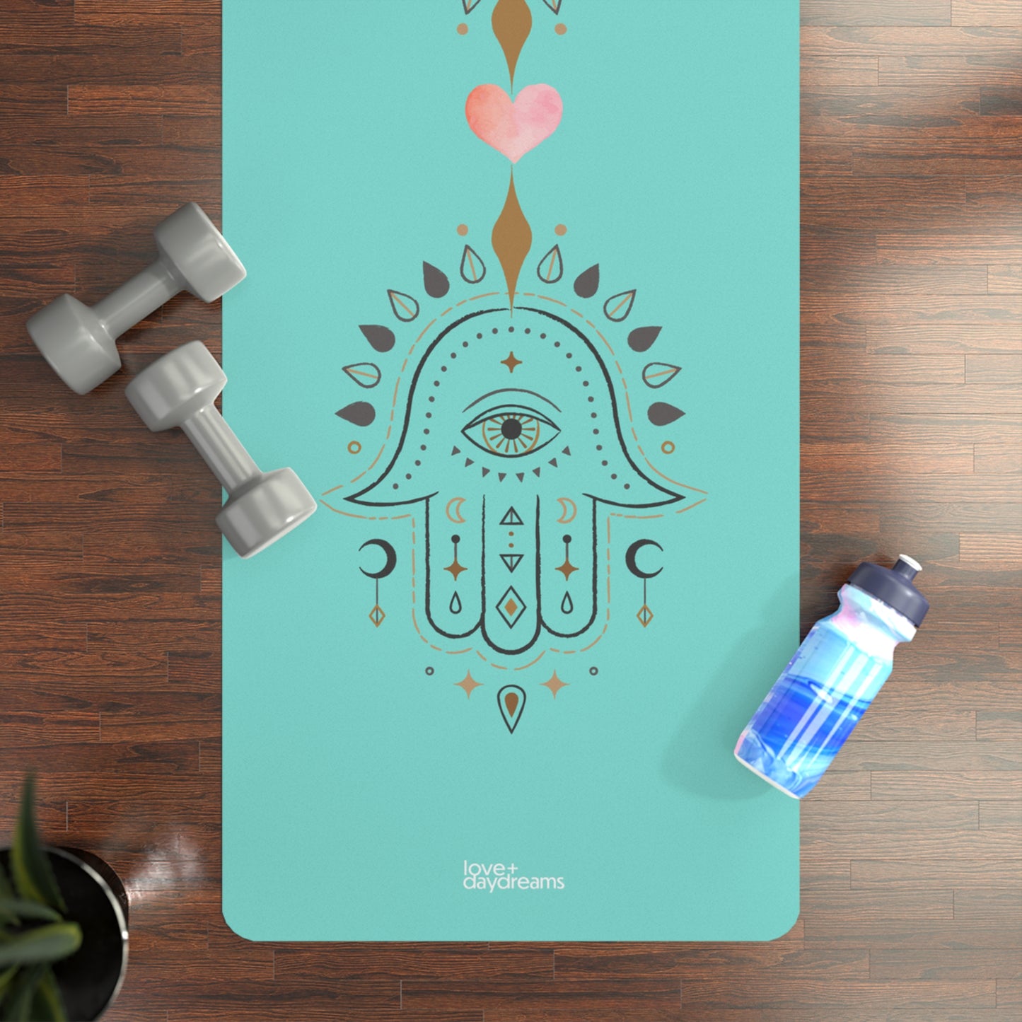 Yoga Mat, 'Sacred Flow' Design, Protective, Grippy Mat for Hot Yoga, Pilates, Presence, Peace. Premium Rubber Mat with Hamsas, Sacred