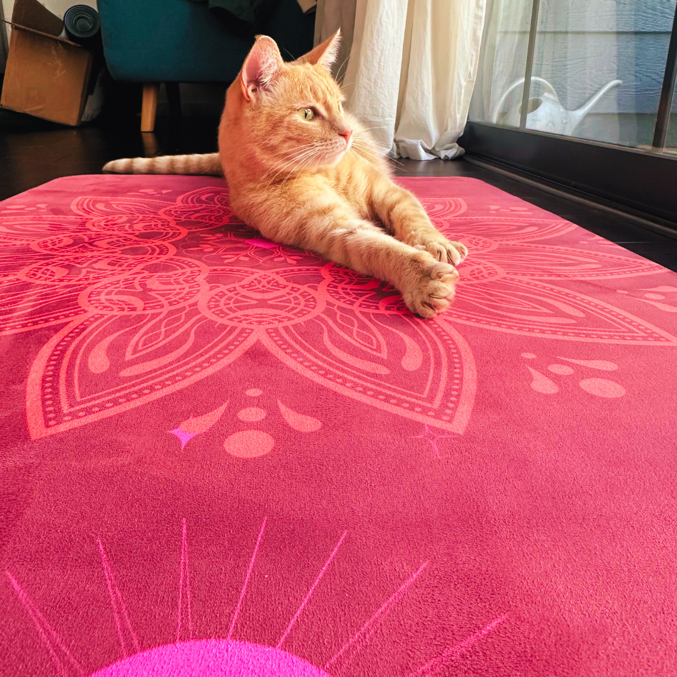 Yoga Mat - "Moonlit Flowers" in Scarlet with Mandala and Heart Design - Premium Quality