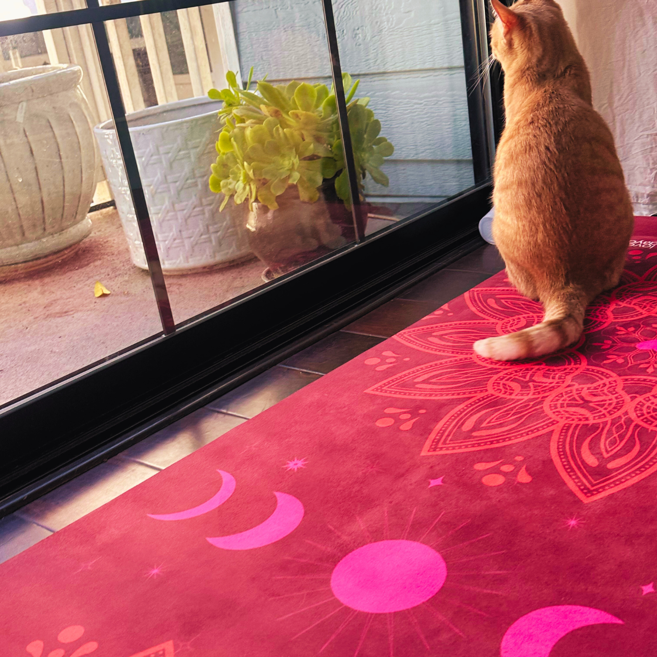 Yoga Mat - "Moonlit Flowers" in Scarlet with Mandala and Heart Design - Premium Quality