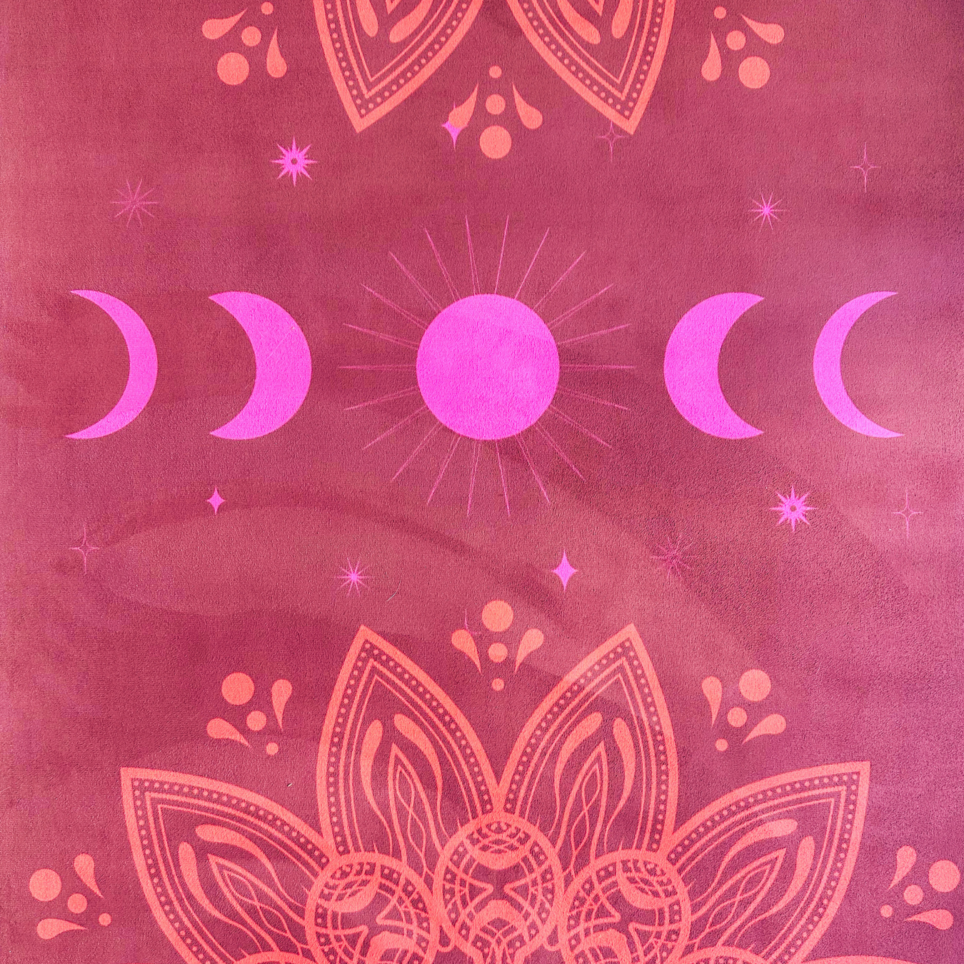 Yoga Mat - "Moonlit Flowers" in Scarlet with Mandala and Heart Design - Premium Quality