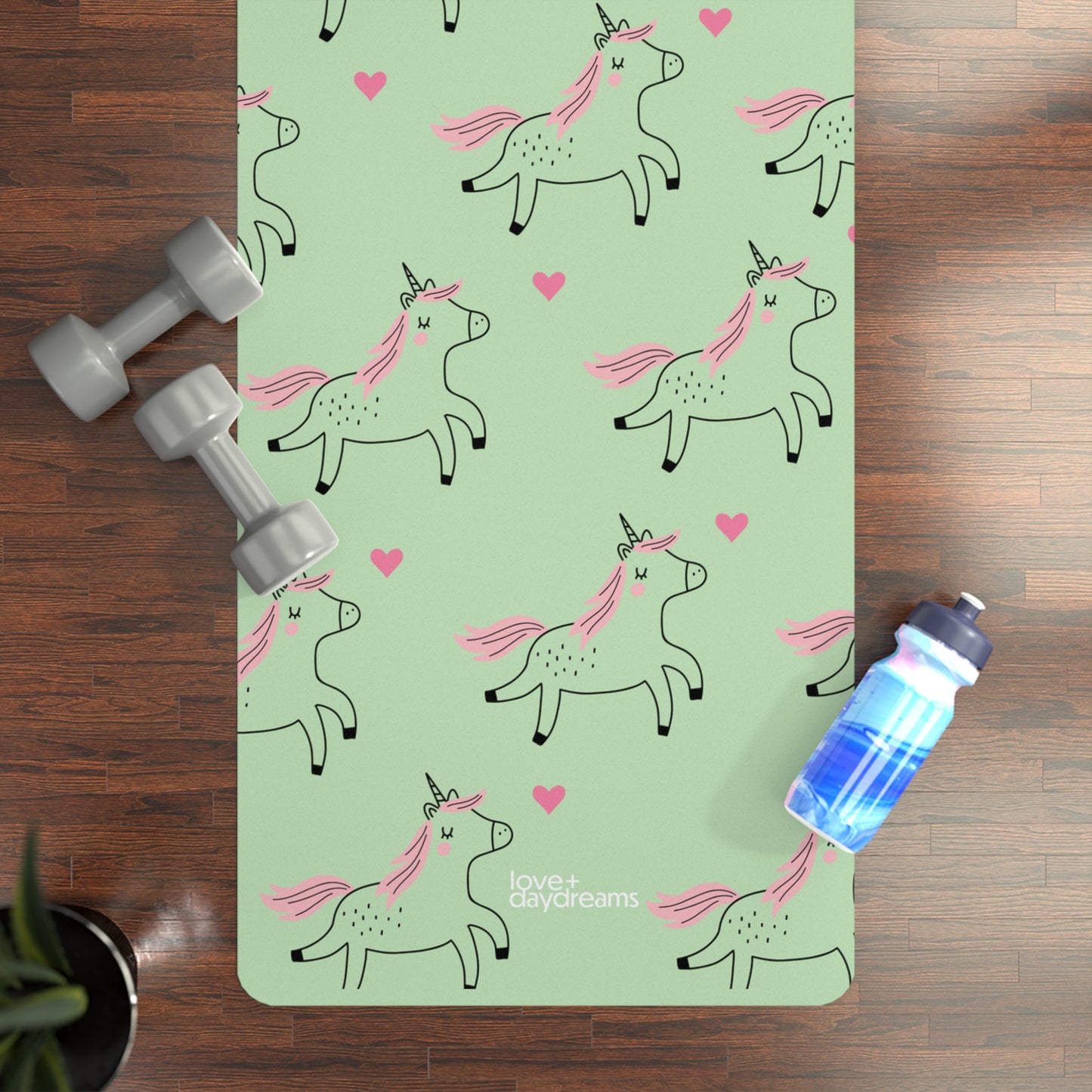 Yoga Mat, 'Love + Unicorns' Heart Design, Cute Kids Mat, Non Slip, Meditation Peaceful Mat, Best in World, Quiet Time