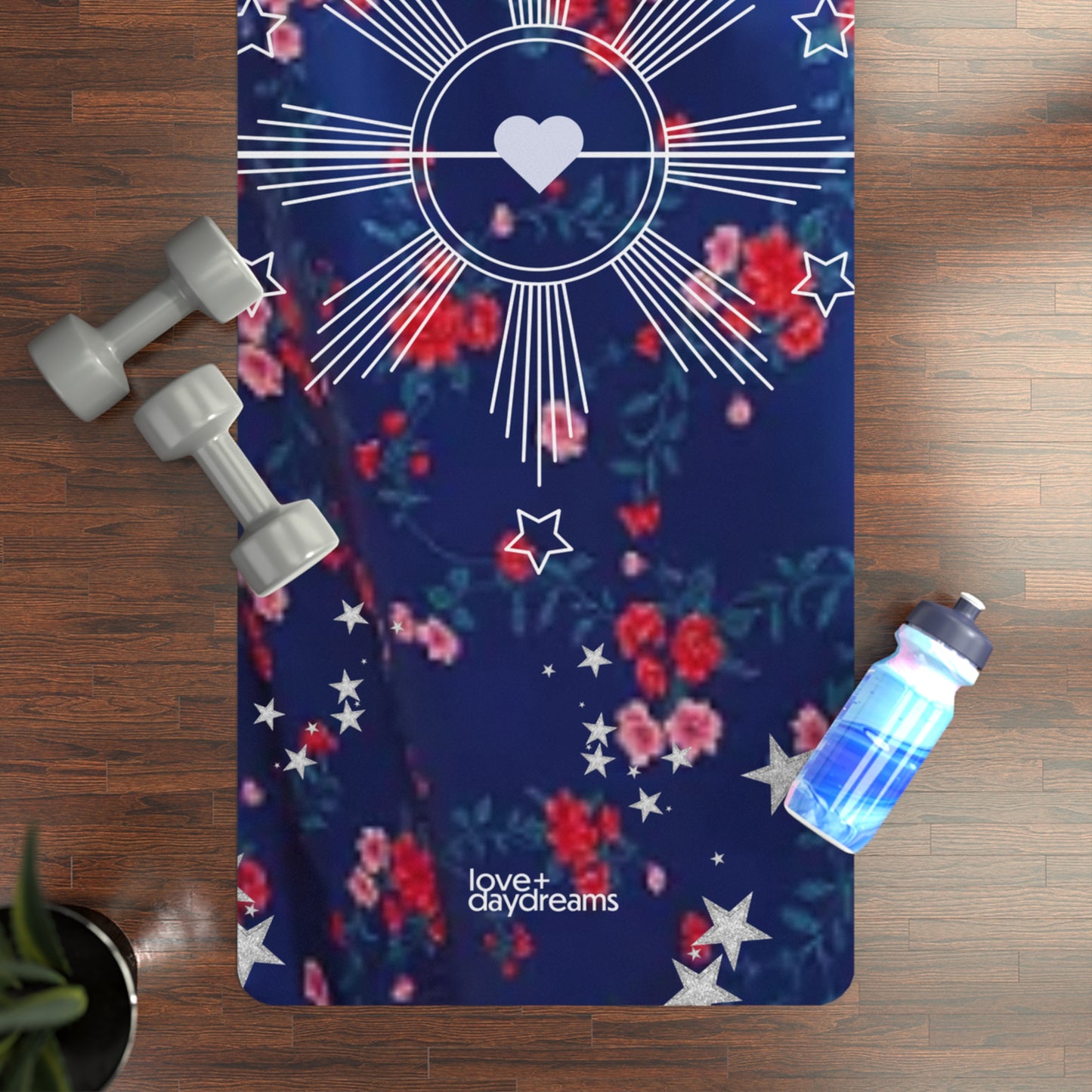 Yoga Mat, "Flowers, Heart, Stars, Sun" Design, Customizable, Anti-Slip Bottom, Extra Long Length,  Studio Home Fitness Pilates Meditation, Best Yoga mat