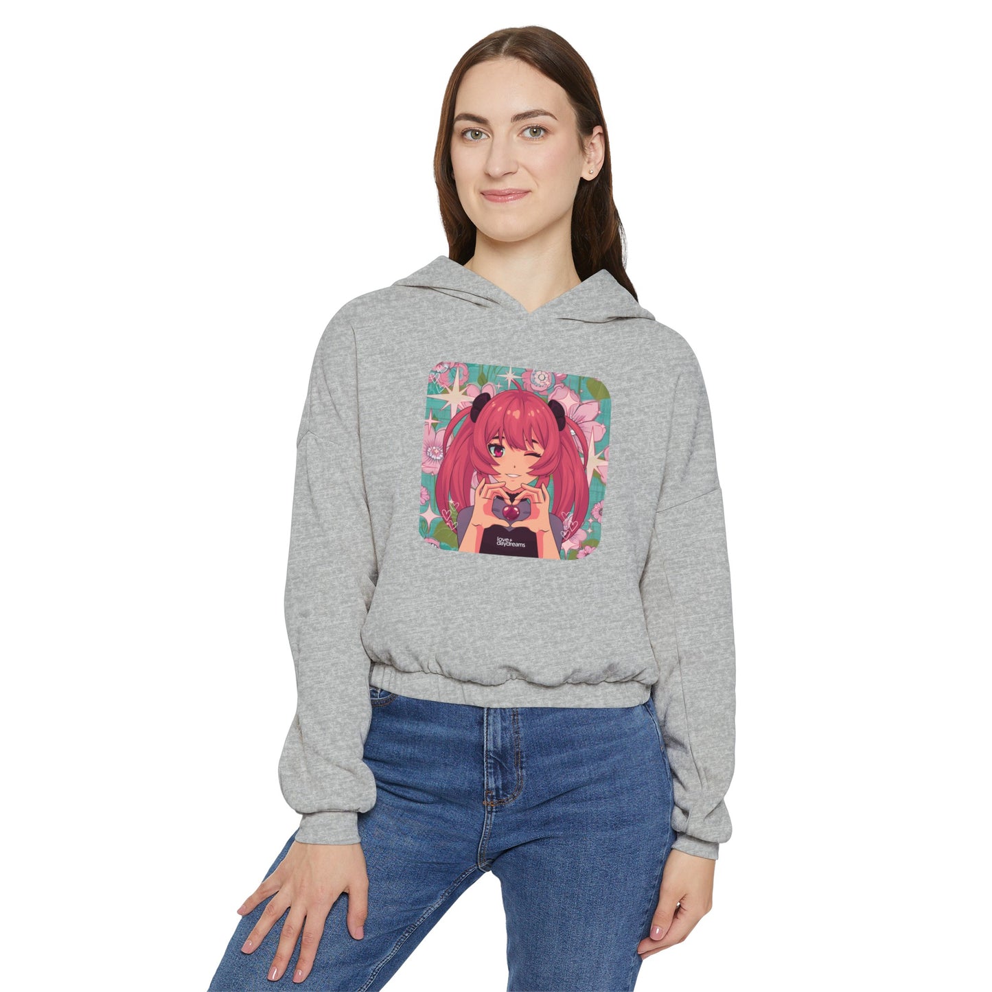 Women's Cinched Cropped Hoodie | "Love + Anime"