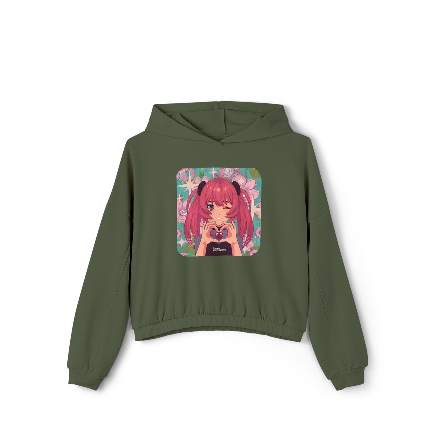 Women's Cinched Cropped Hoodie | "Love + Anime"