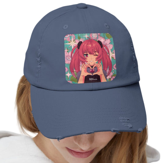 Unisex Distressed Cap | "Love + Anime"