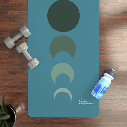 Yoga Mat, 'Peace, Love, Moon" Design in Moonlit Moss, Customizable, Non-Slip, Extra Long, Studio or Home, Meditation Mat, Exercise Mat, Best Yoga Mat