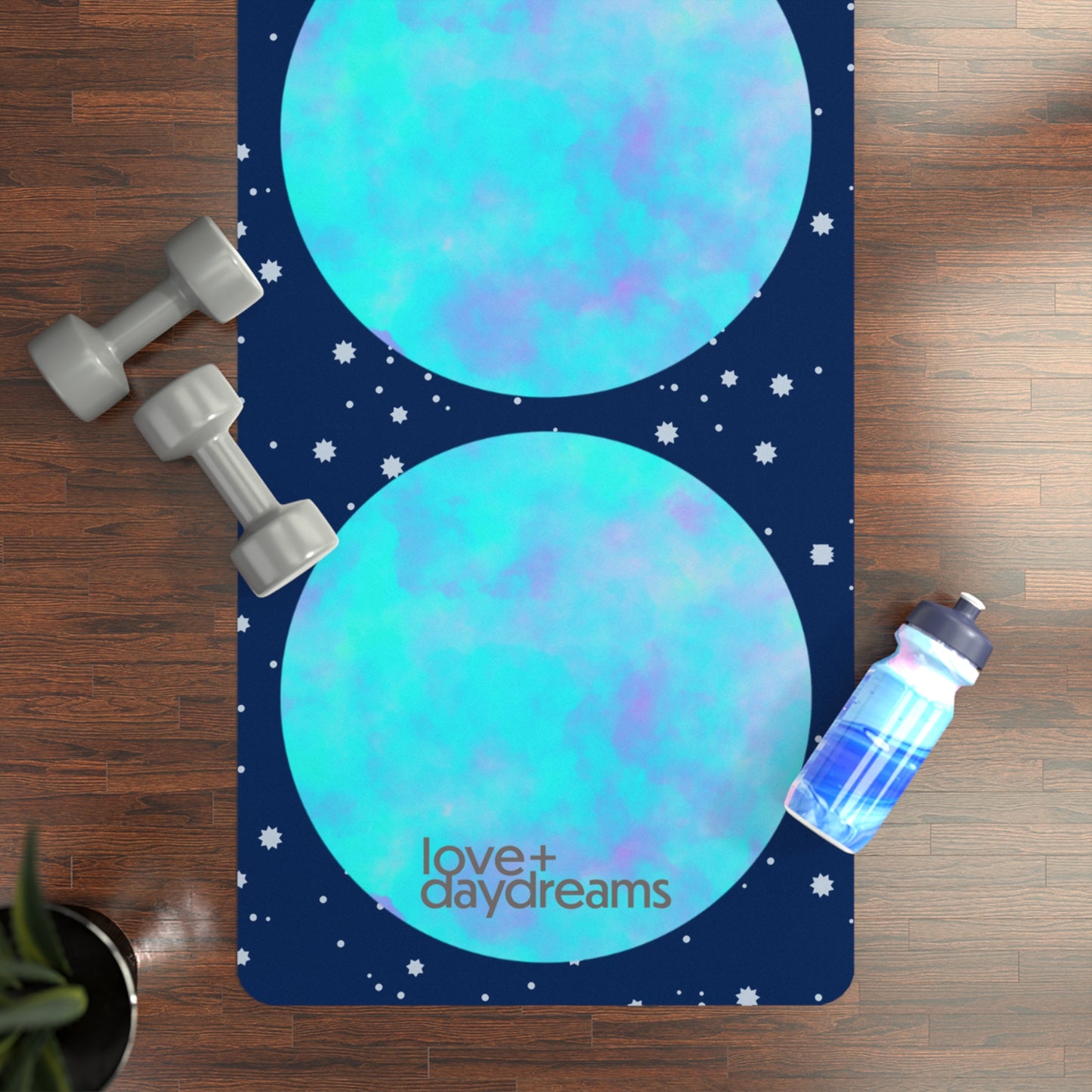 Premium Yoga Mat - "Love, Moon, Stars" Design, Anti-Slip Bottom, Extra-Long, Lightweight, Studio/Home, Namaste, Daydreamers, Comfort, Yoga