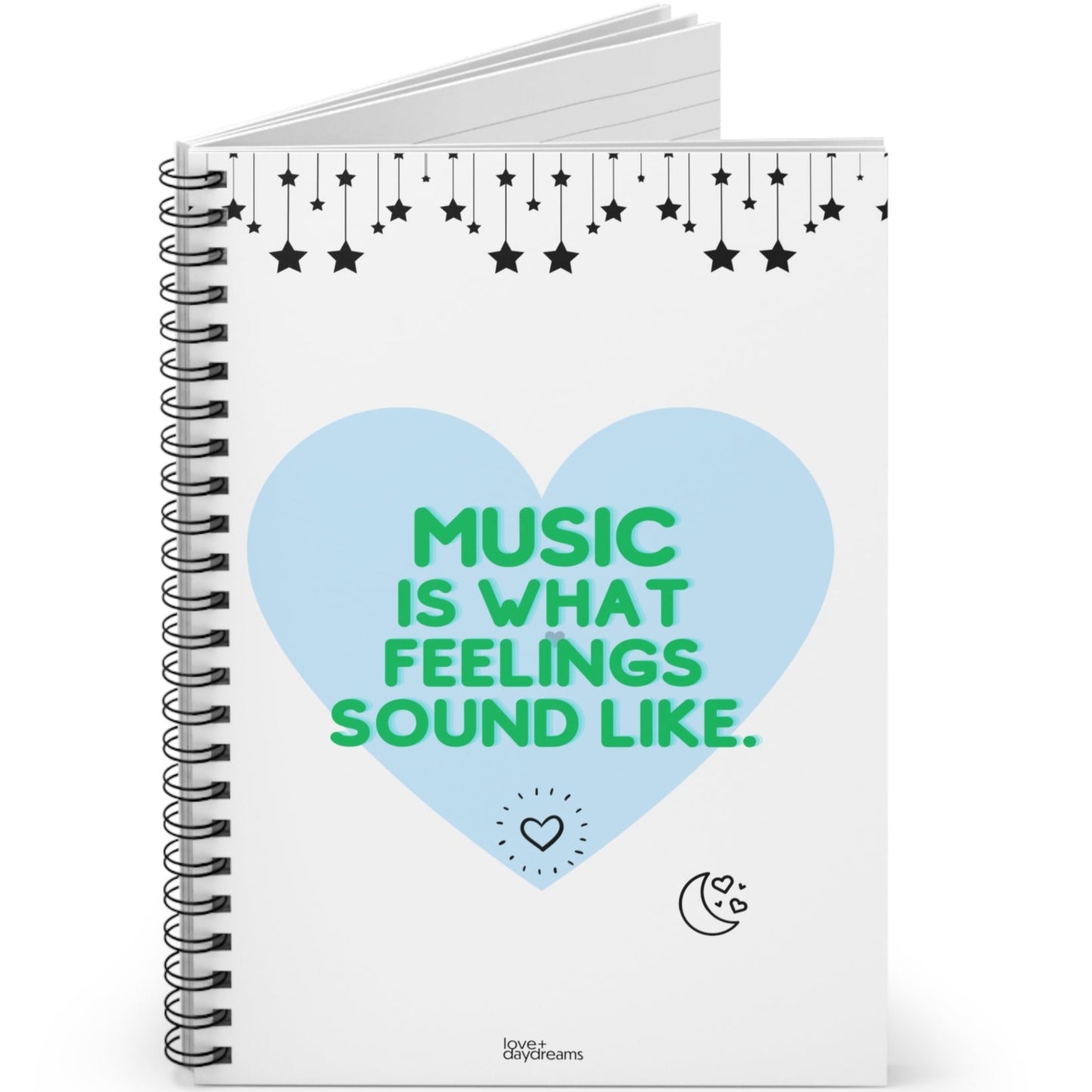 Spiral Notebook | "Music is What..." Stars + Hearts