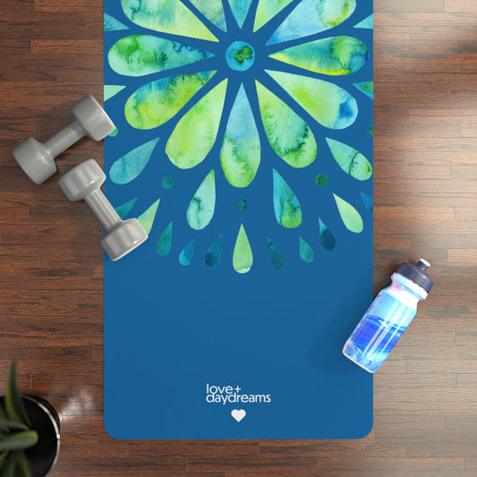Yoga Mat, Inner Bloom Design for Hot Yoga, Meditation - Velvet Non-Slip Rubber Mat, Ocean Green Blue, Pilates Mat, Fitness Pad, Exercise
