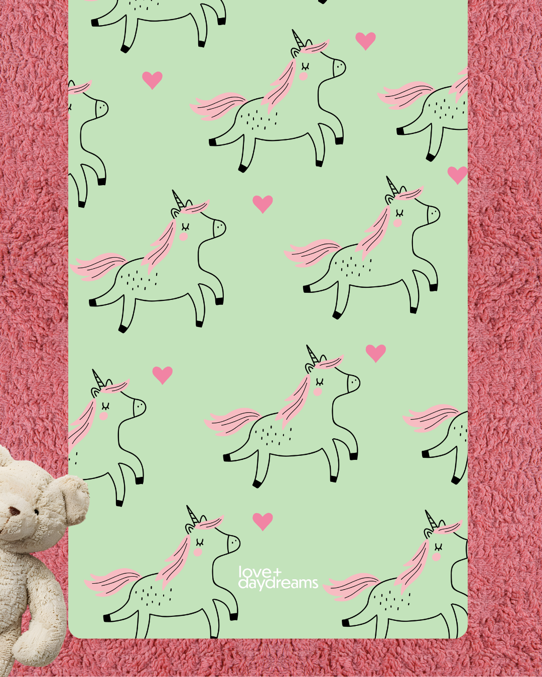 Yoga Mat, 'Love + Unicorns' Heart Design, Cute Kids Mat, Non Slip, Meditation Peaceful Mat, Best in World, Quiet Time