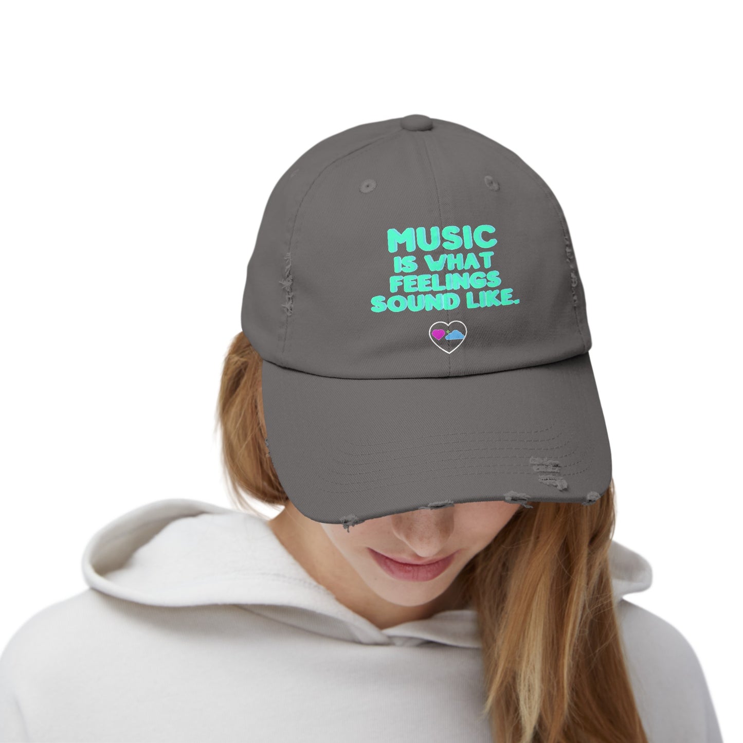 Unisex Distressed Cap | "Music is What Feelings Sound Like"