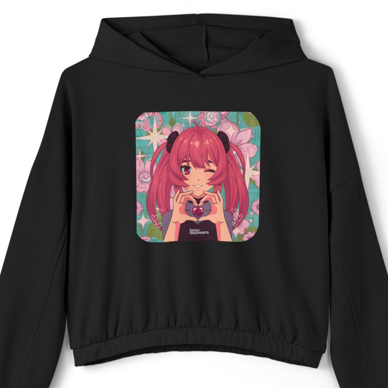 Women's Cinched Cropped Hoodie | "Love + Anime"