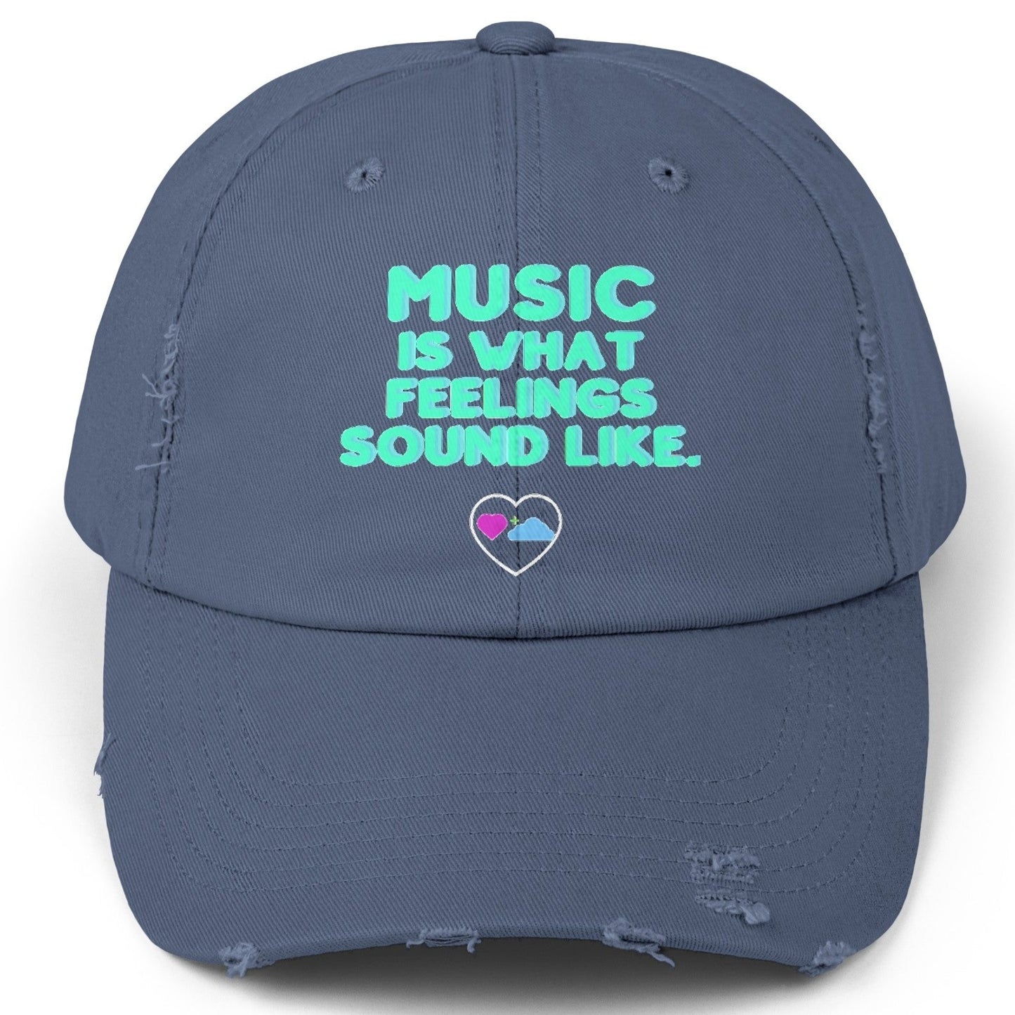 Unisex Distressed Cap | "Music is What Feelings Sound Like"