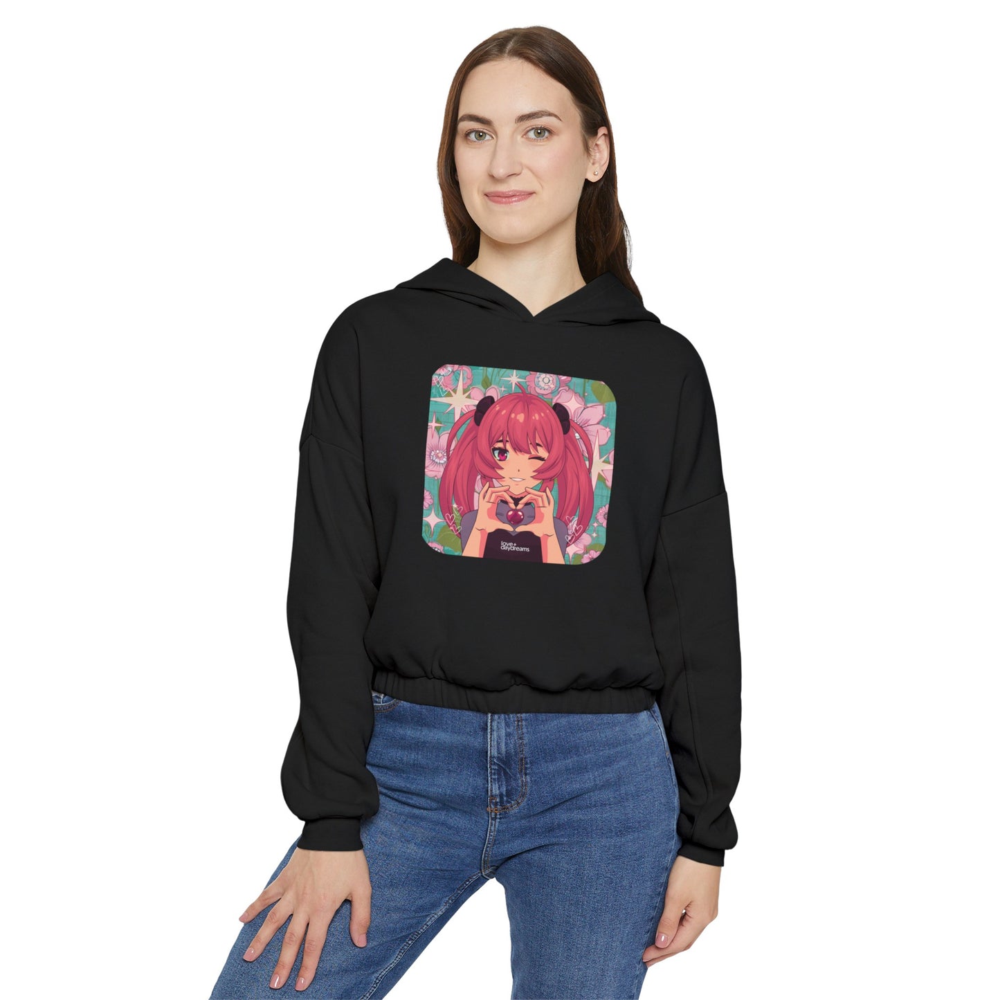 Women's Cinched Cropped Hoodie | "Love + Anime"