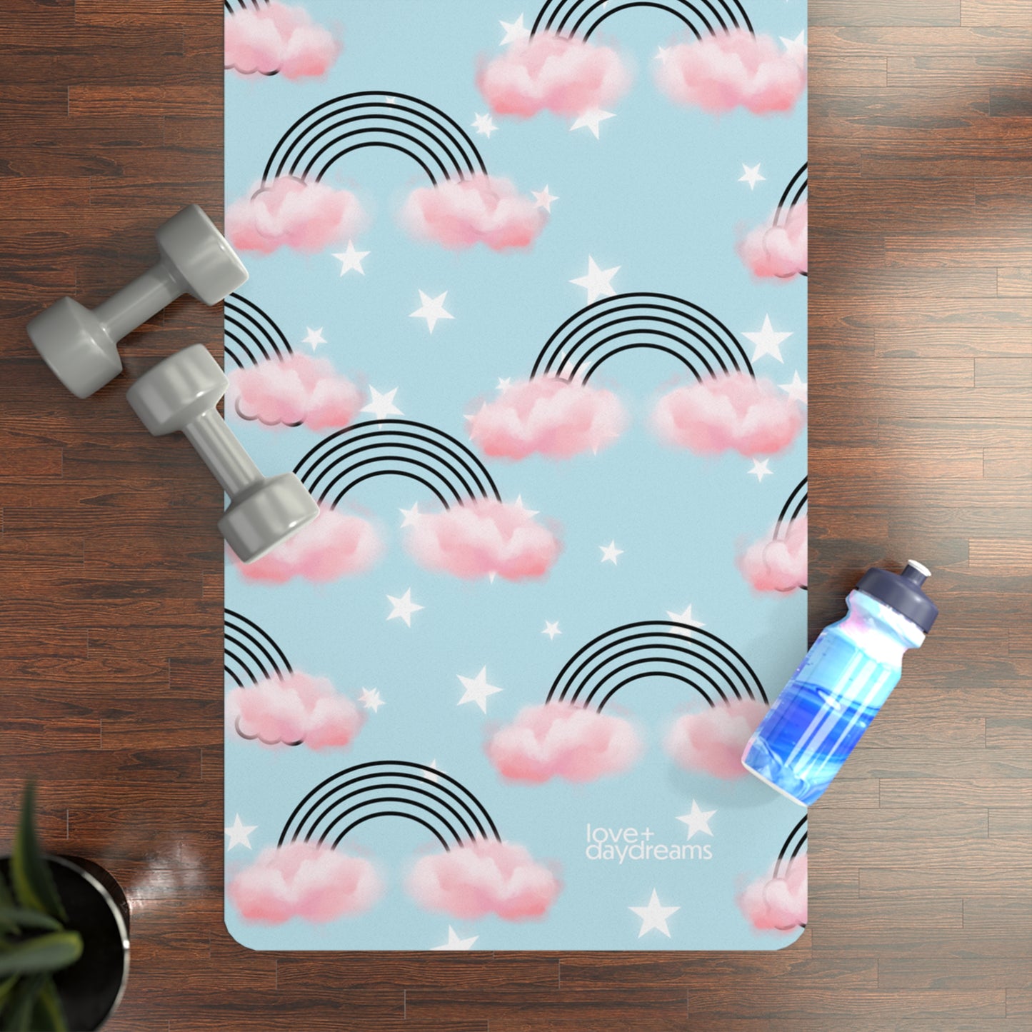 Yoga Mat, 'Dream a Little Dream' - Rainbow and Cloud Design, Velvet Non-Slip Mat, Meditation, Kid's Yoga Mat, Peaceful time