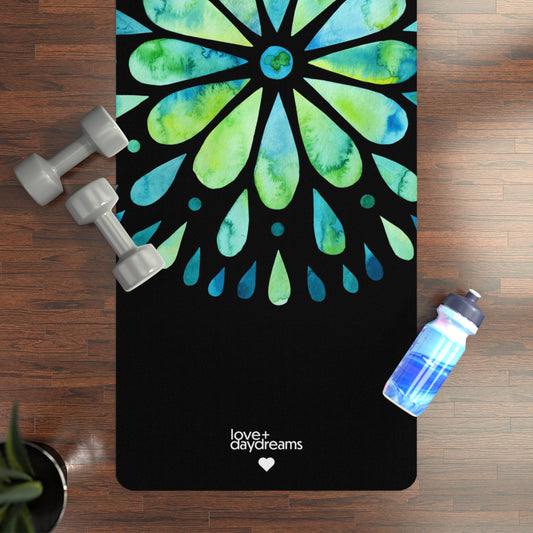 Yoga Mat, Ocean Green and Blue Watercolor Design, Inner Bloom, Non-Slip and Velvet-Soft Mat for Hot Yoga, Pilates, Meditation, Vibrant