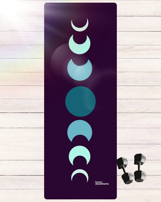 Yoga Mat, 'Peace, Love, Moon" Premium Design in Blue Moon, Non-Slip, Extra Long, Studio or Home, Meditation Mat, Exercise Mat, Best Yoga Mat