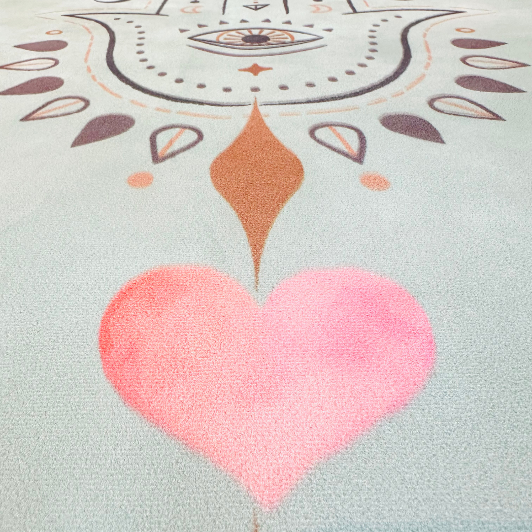 Yoga Mat, 'Sacred Flow' Design, Protective, Grippy Mat for Hot Yoga, Pilates, Presence, Peace. Premium Rubber Mat with Hamsas, Sacred