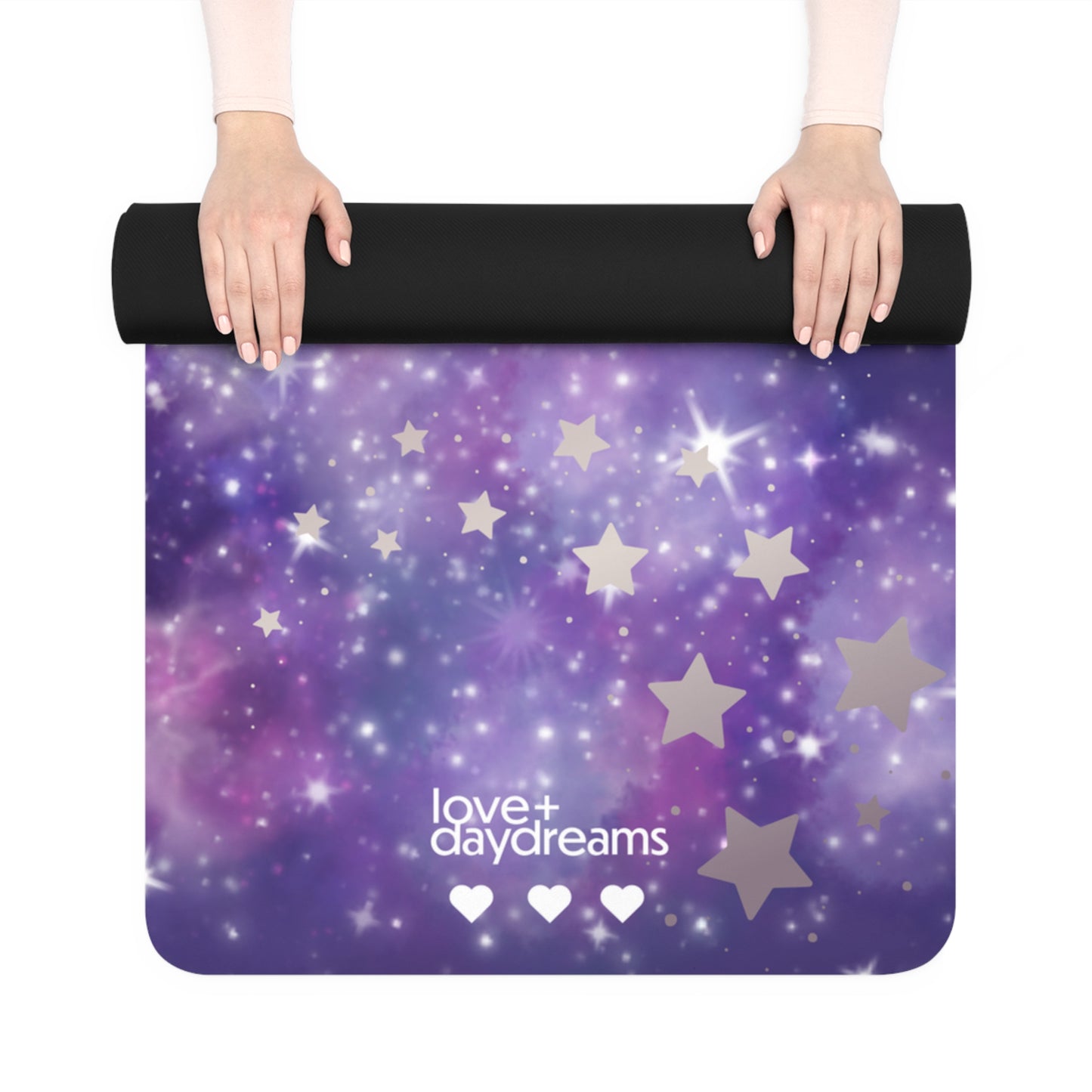 Purple Cosmic Stars Yoga Mat, Celestial Clouds Sparkle Workout Mat, Eco-Friendly Pilates Mat, Non-Slip Exercise Mat, Meditation