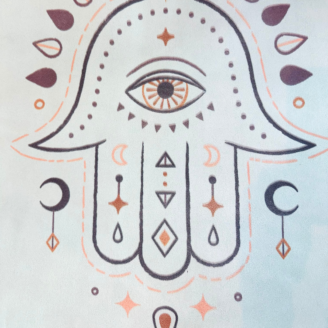 Yoga Mat, 'Sacred Flow' Design, Protective, Grippy Mat for Hot Yoga, Pilates, Presence, Peace. Premium Rubber Mat with Hamsas, Sacred