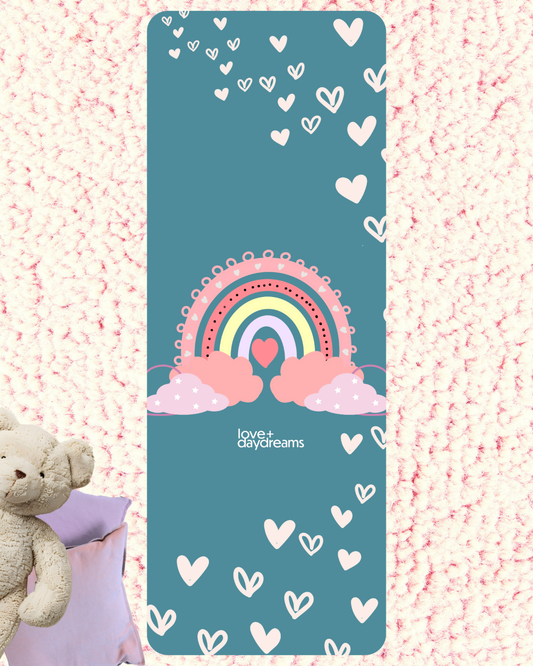 Kids Rainbow Moon Yoga Mat, Anti-Slip,  Polyester Rubber, Namaste Design, Daydreamers, Balance, Comfort, Gift for Kids