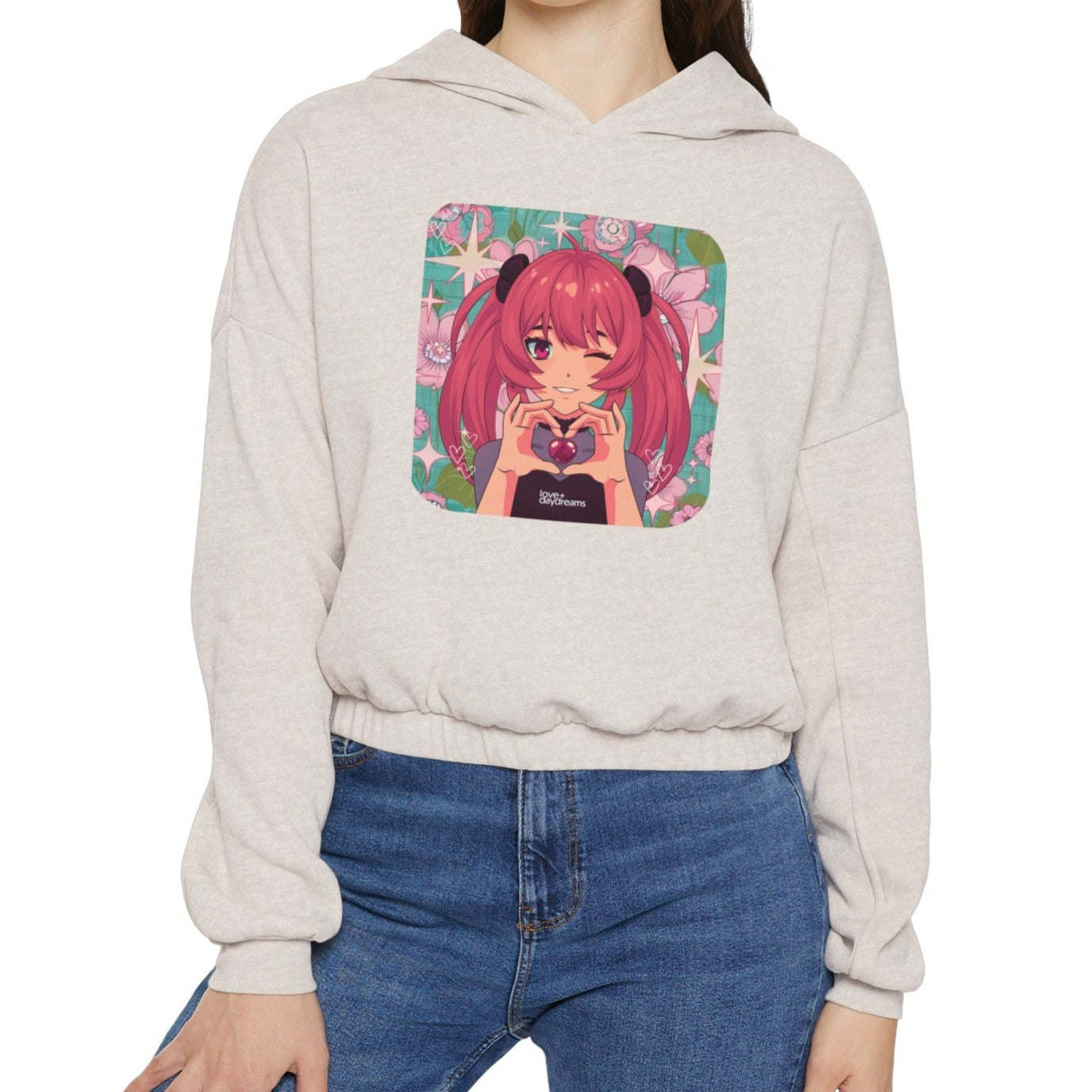 Women's Cinched Cropped Hoodie | "Love + Anime"