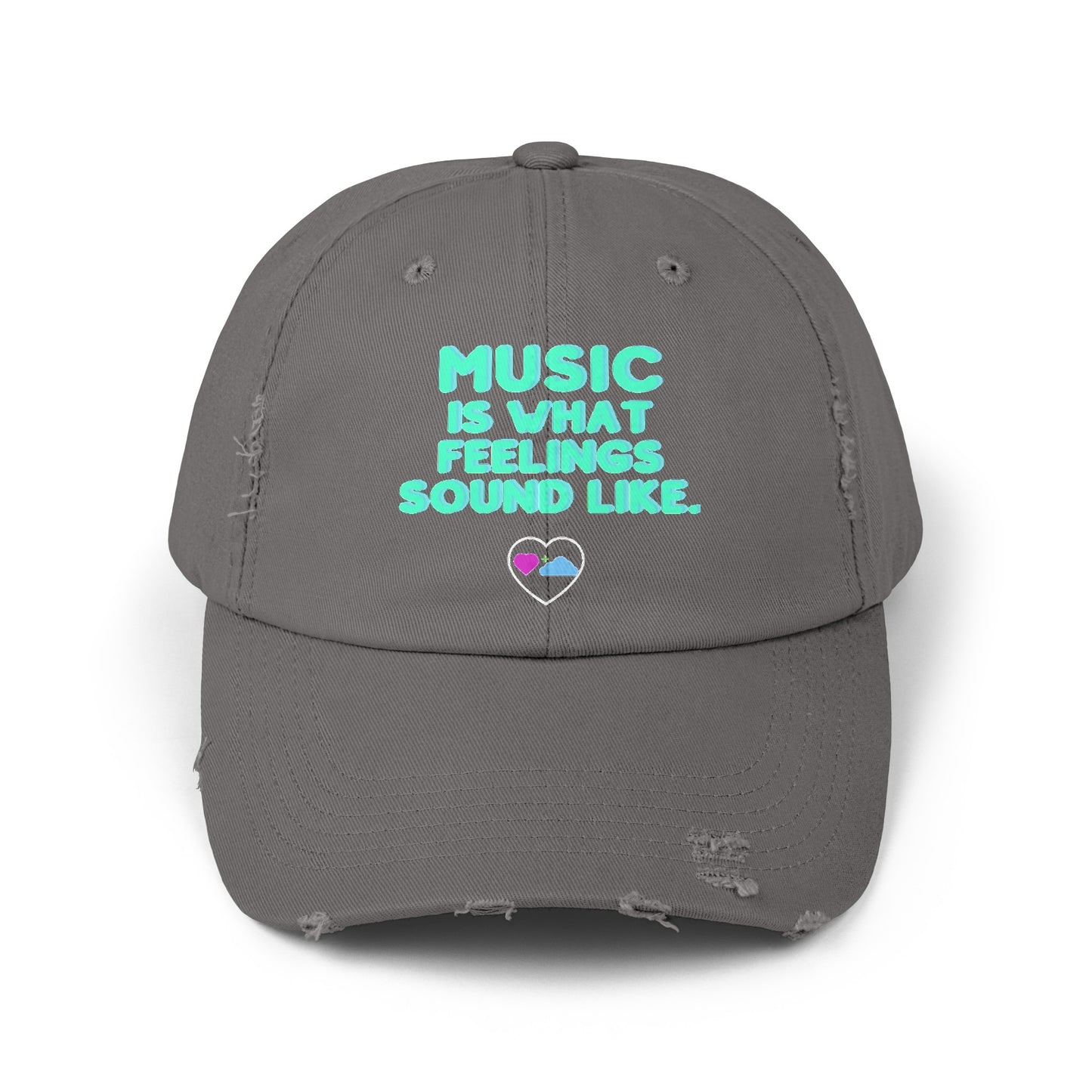 Unisex Distressed Cap | "Music is What Feelings Sound Like"