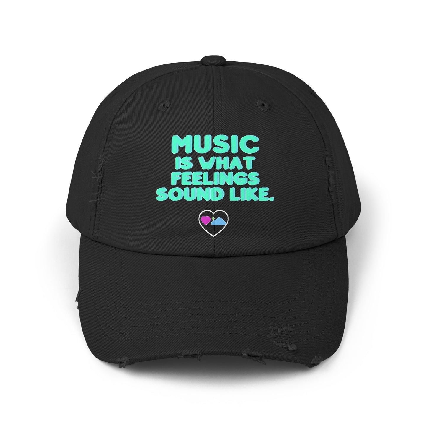 Unisex Distressed Cap | "Music is What Feelings Sound Like"