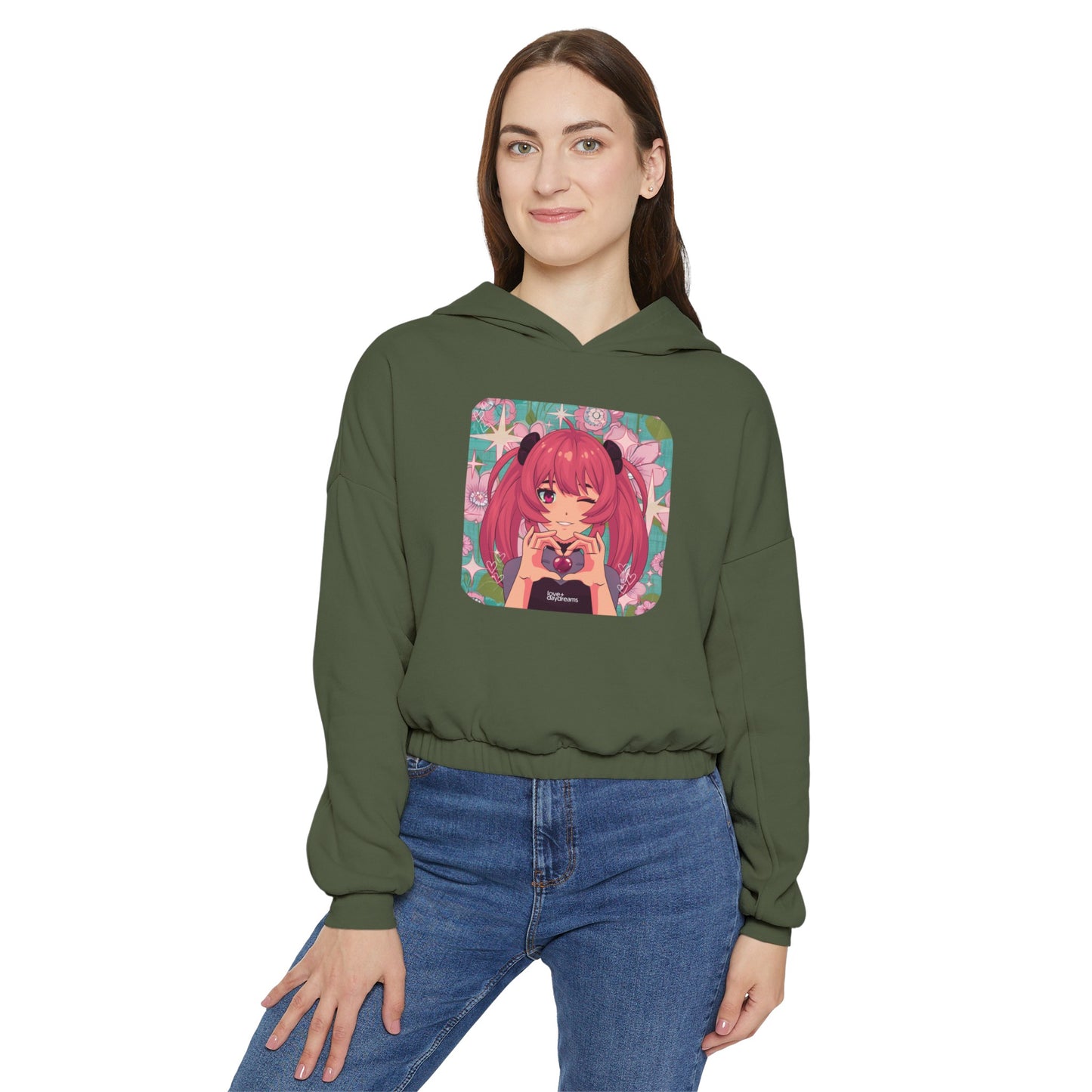 Women's Cinched Cropped Hoodie | "Love + Anime"