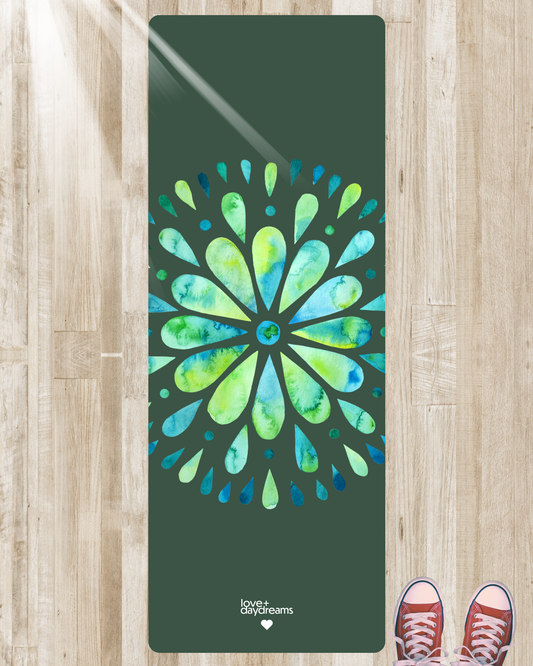 Yoga Mat "Inner Bloom in Sage", Non-Slip and Velvet-Soft Mat for Hot Yoga, Pilates, Meditation, Vibrant