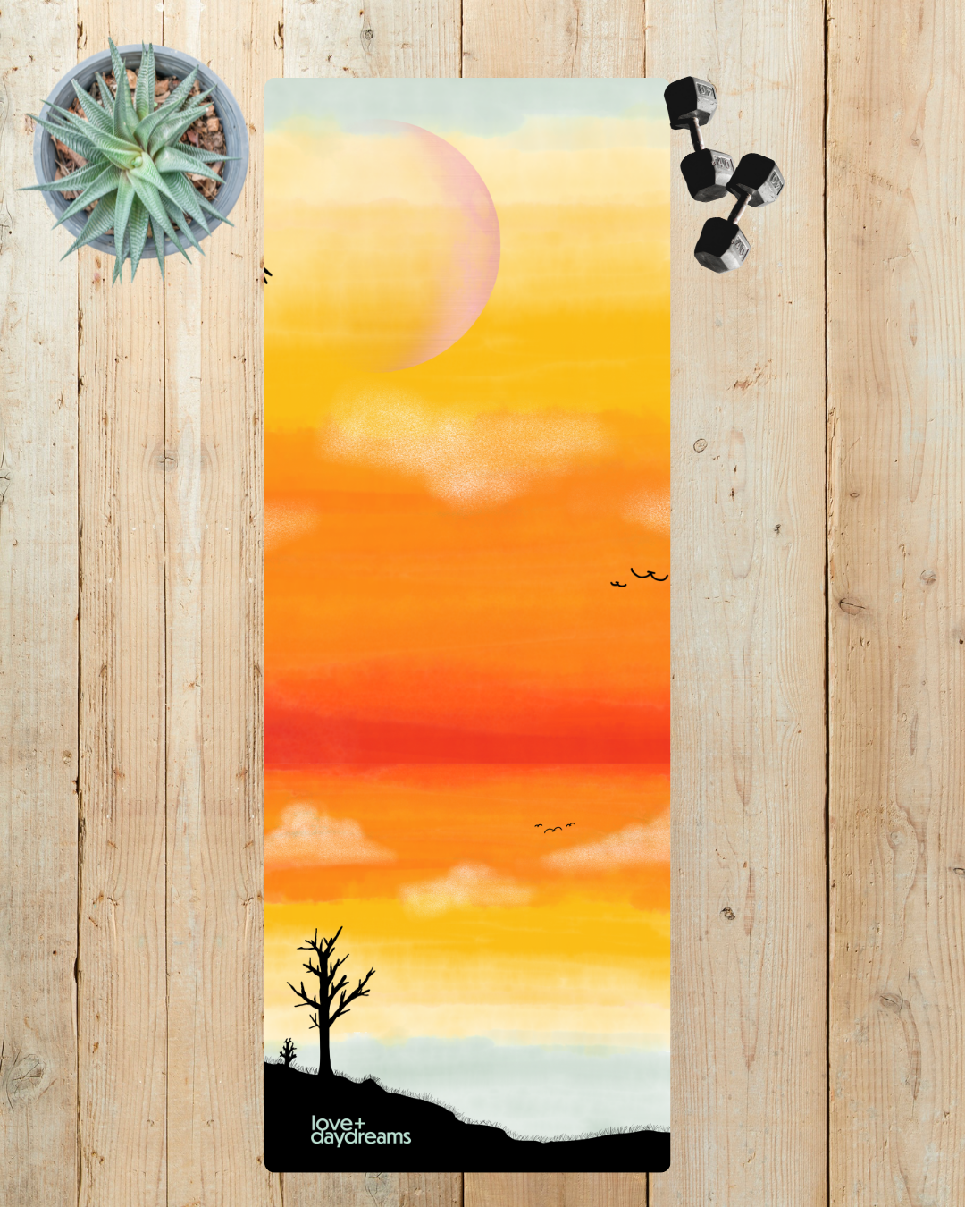 Premium Yoga Mat, "Desert Dream" Sunset Pink Moon, Joshua Tree, Non Slip, Best in World, Hot Yoga, Home Studio Velvet Soft, Rubber Mat
