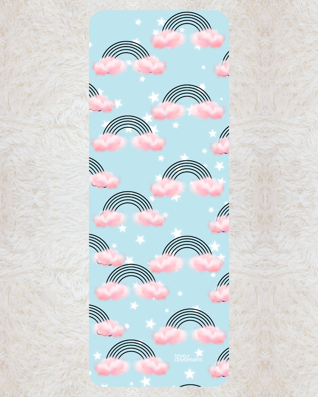 Yoga Mat, 'Dream a Little Dream' - Rainbow and Cloud Design, Velvet Non-Slip Mat, Meditation, Kid's Yoga Mat, Peaceful time