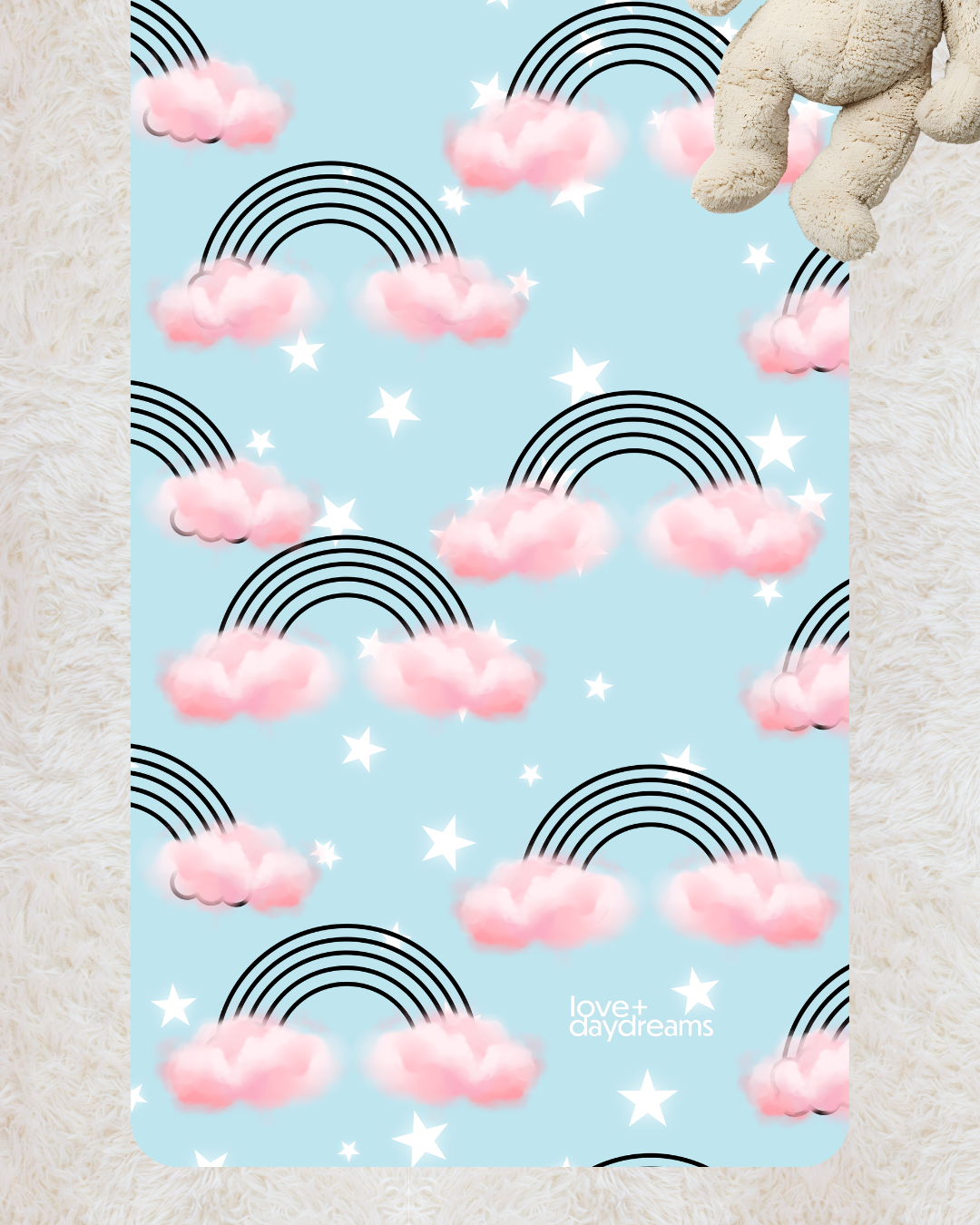 Yoga Mat, 'Dream a Little Dream' - Rainbow and Cloud Design, Velvet Non-Slip Mat, Meditation, Kid's Yoga Mat, Peaceful time