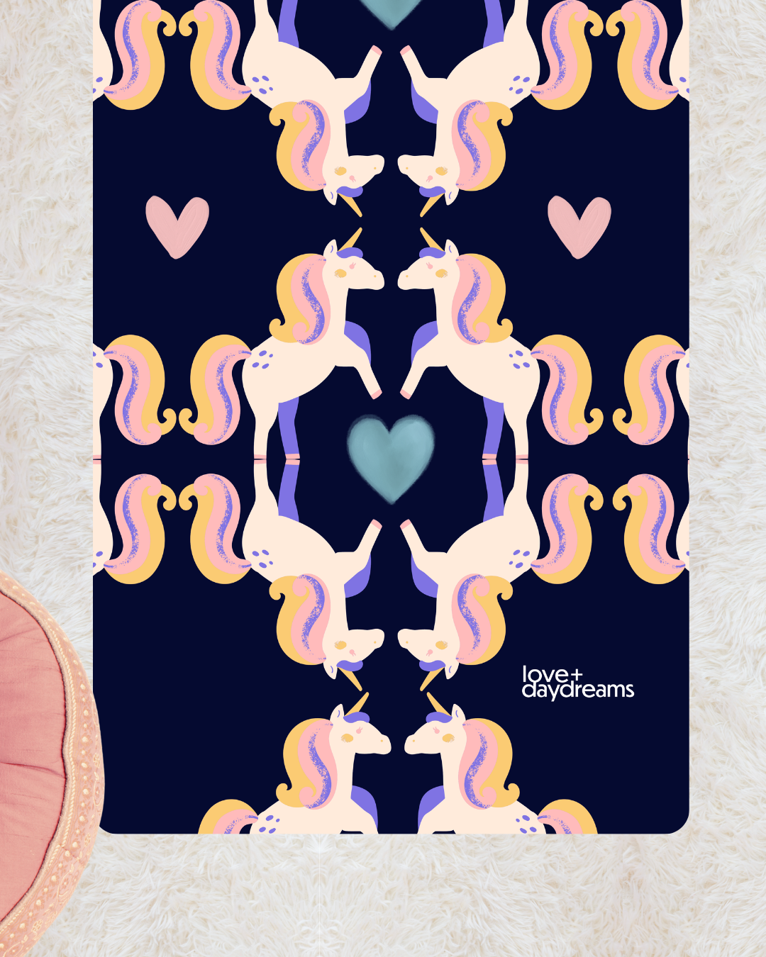 Kids Yoga Mat, 'Hello, Friend' - Unicorn Design, Velvet Non-Slip Mat, Meditation, Peaceful time