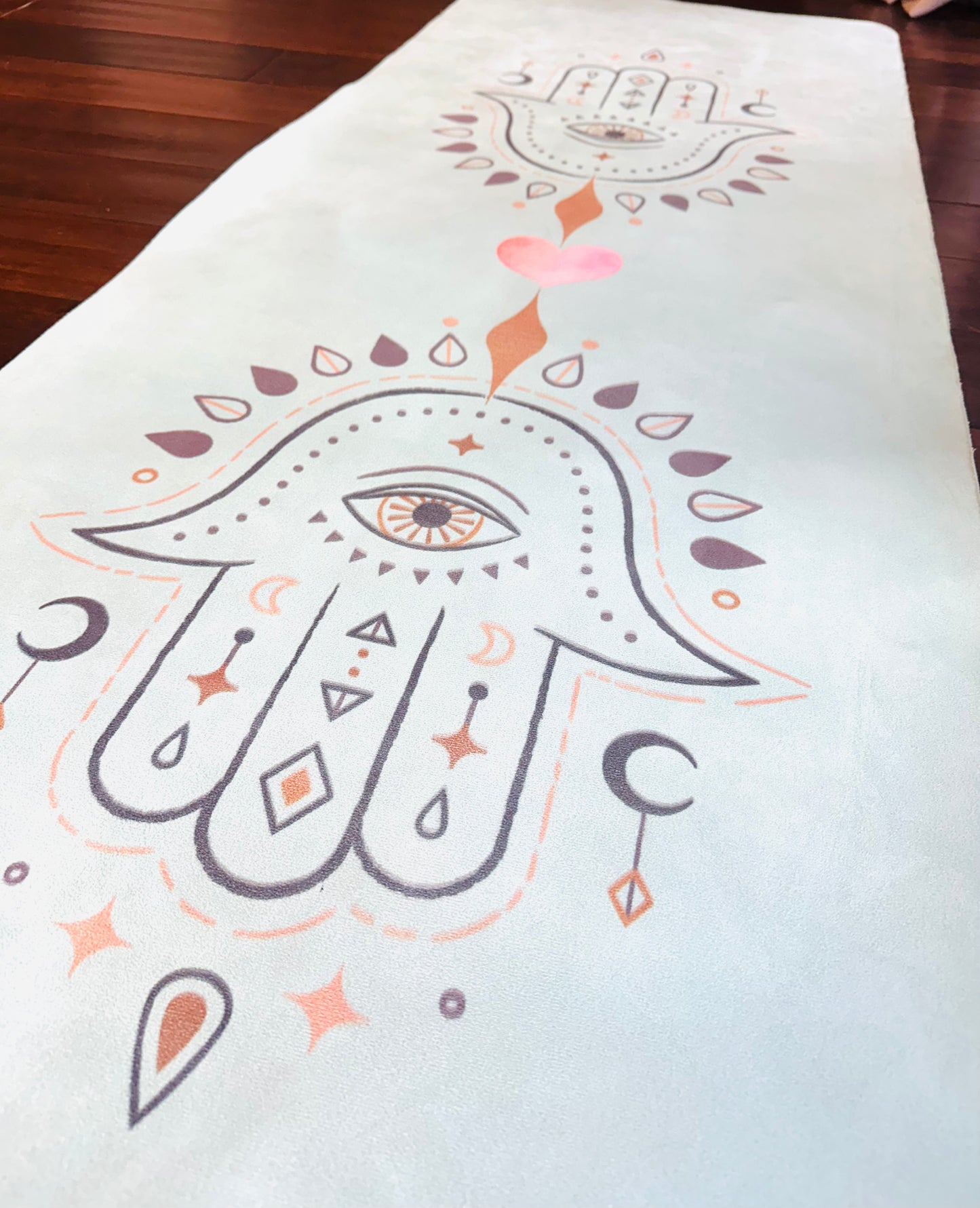 Yoga Mat, 'Sacred Flow' Design, Protective, Grippy Mat for Hot Yoga, Pilates, Presence, Peace. Premium Rubber Mat with Hamsas, Sacred