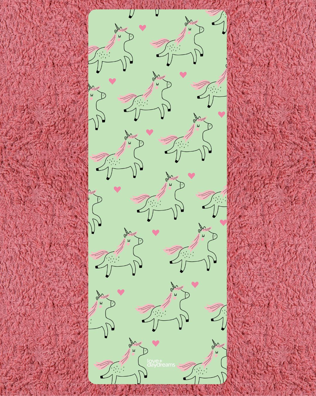 Yoga Mat, 'Love + Unicorns' Heart Design, Cute Kids Mat, Non Slip, Meditation Peaceful Mat, Best in World, Quiet Time