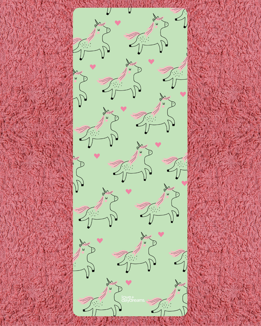 Yoga Mat, 'Love + Unicorns' Heart Design, Cute Kids Mat, Non Slip, Meditation Peaceful Mat, Best in World, Quiet Time