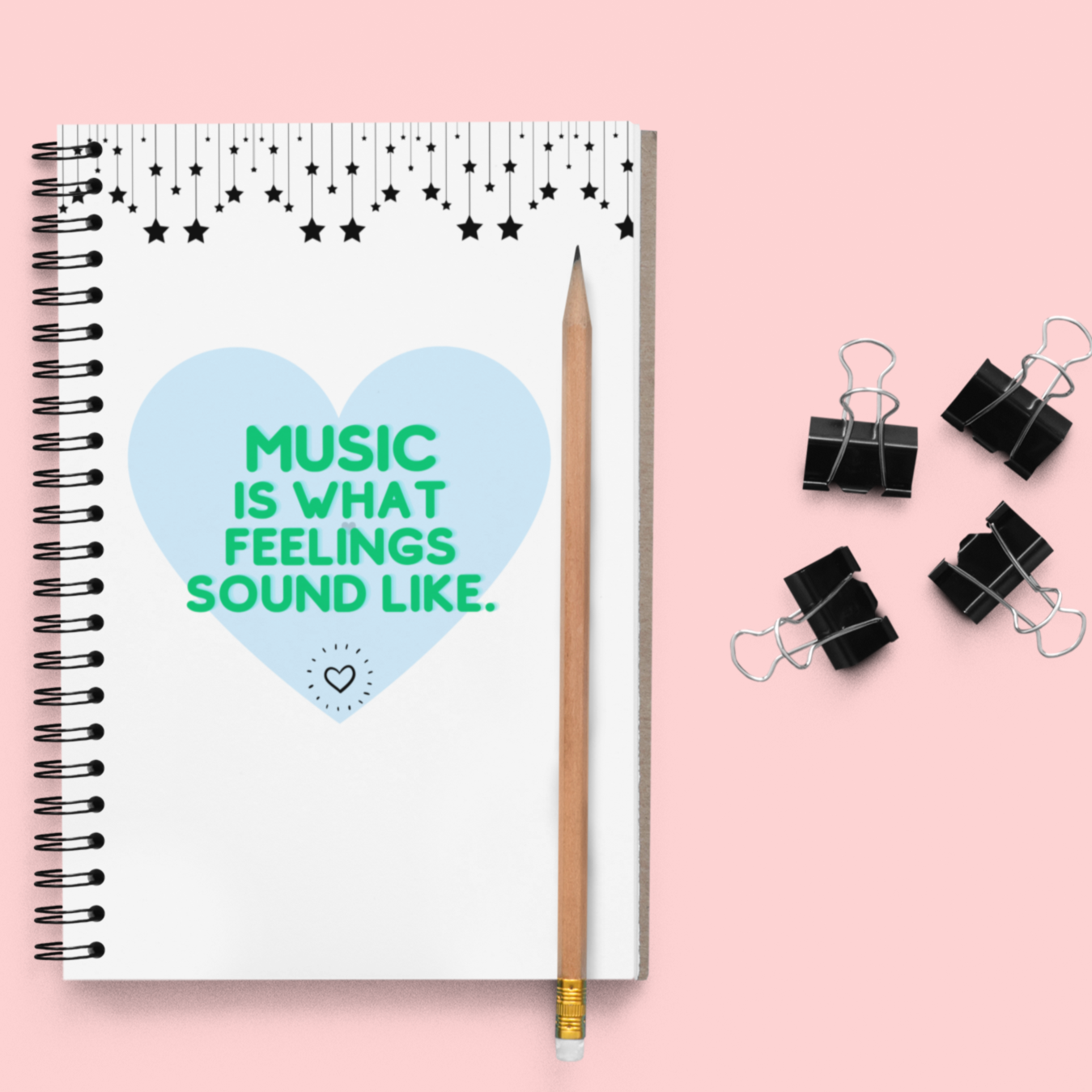 Spiral Notebook | "Music is What..." Stars + Hearts