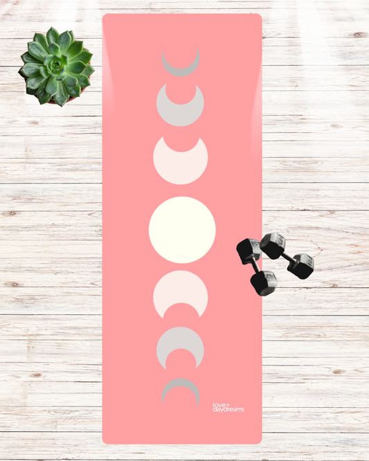 Yoga Mat, 'Peace, Love, Moon" Design in Pink, Non-Slip, Extra Long, Studio or Home, Meditation Mat, Exercise Mat, Best Yoga Mat